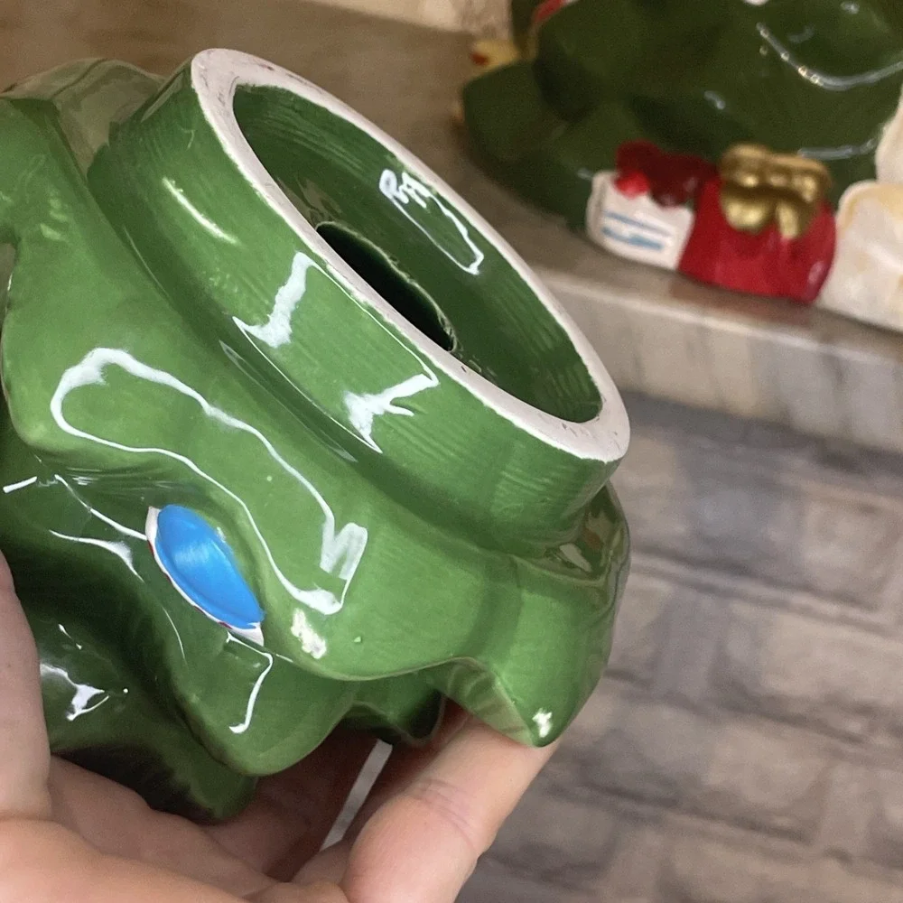 Vintage Ceramic Two Piece Christmas Tree Cookie Jar QVC Teddy Bear Star Horse